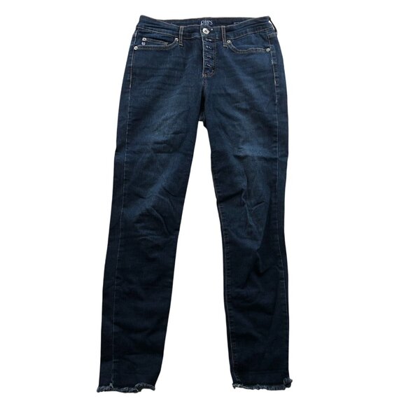 Chaps Women Jeans Size 6/28 Mid Rise Skinny Frayed Hem Blue Denim Classic Casual - Picture 1 of 16